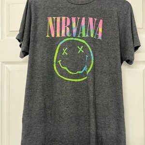 NIRVANA Gray Short Sleeve Tee with Multicolor Logo